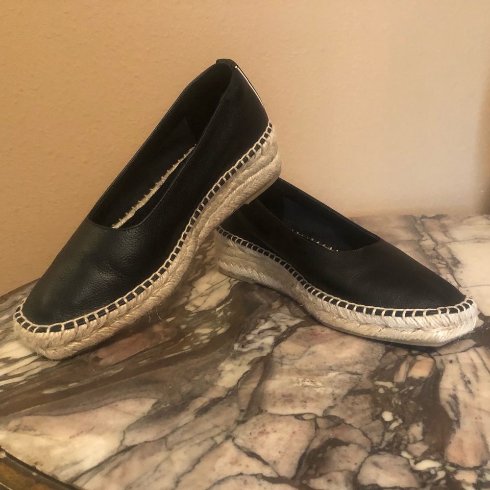 Everlane Black Leather Wedge Espadrilles